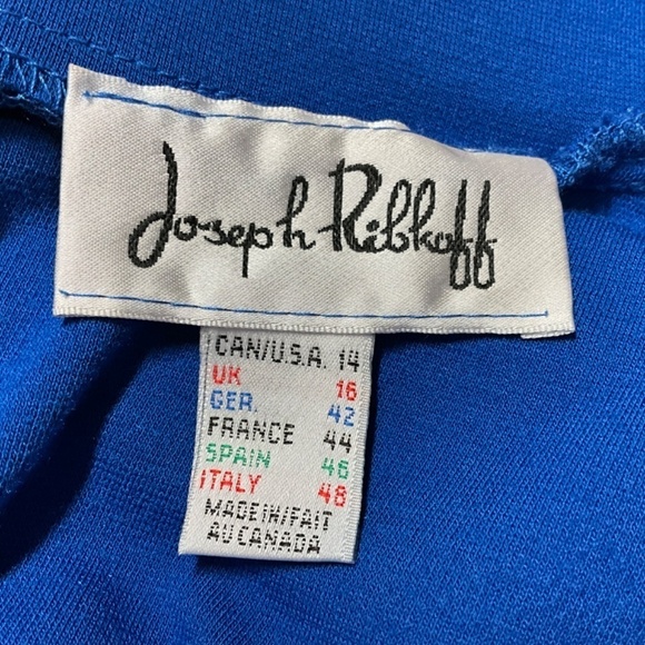 JOSEPH RIBKOFF Blue Jersey Knit Cowl Neck Mini Dress / Tunic Back Buttons Sz 14 - Picture 3 of 8